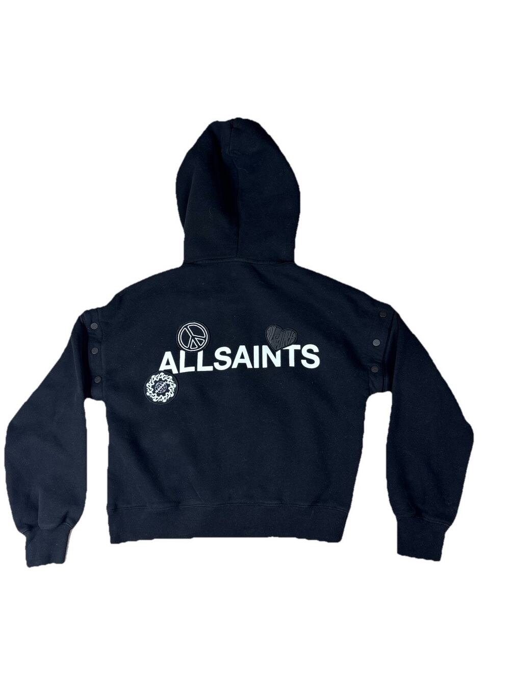 All Saints Black Oversized Hoodie S Love Peace Allgiants Patch Htf Full Zip
